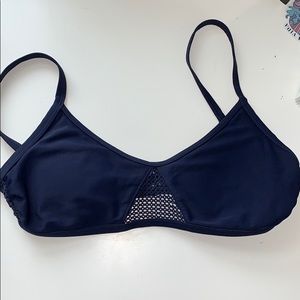 Navy blue scoop neck mesh bikini top
